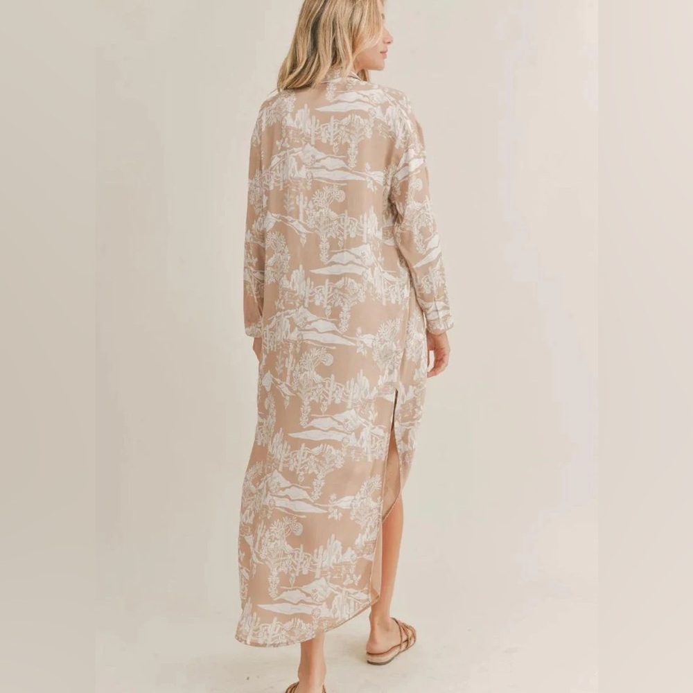 Sadie & Sage High Desert Shirt Dress - Tan and White Cactus Print